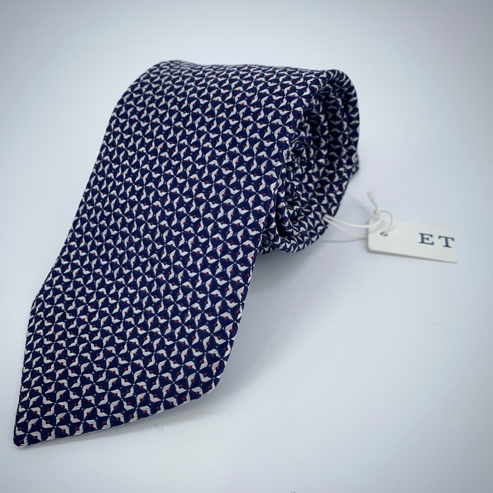 Eton Tie Men One Size Navy Patterned Luxury Classic Fit Necktie England Made